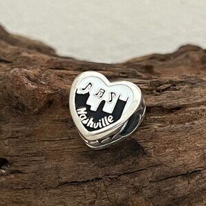 Pandora Nashville Music City Exclusive Heart Bead S925 Silver Charm For Bracelet